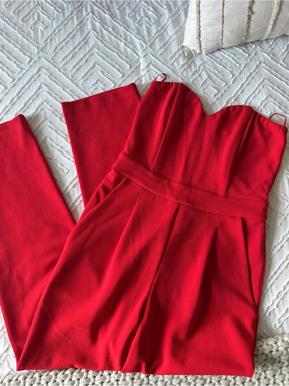 Express Strapless Red Tailored Jumpsuit - Picture 6 of 7